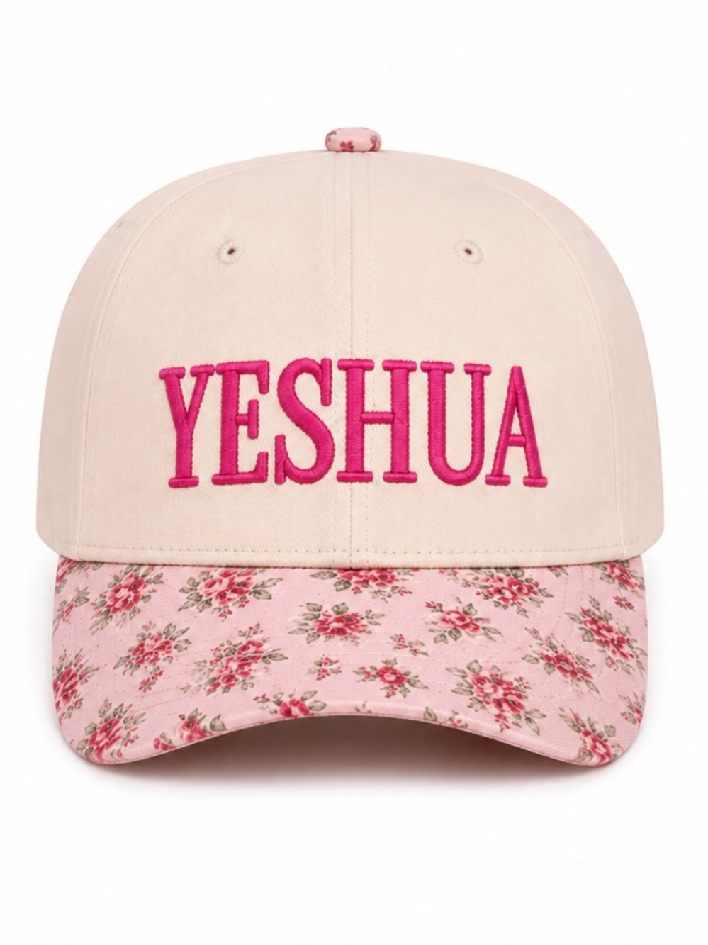 Yeshua Embroidered Trucker Hat | Cream Pink Ditsy Floral Faith Cap NWT